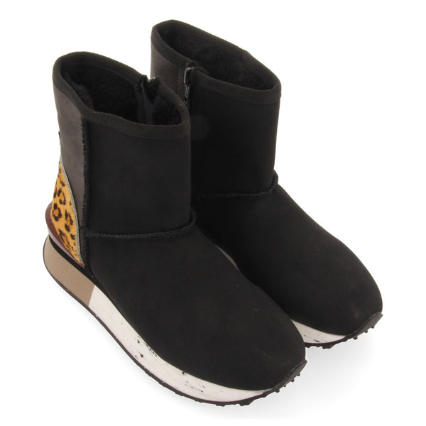 Dunoon women's black shearling boot-style sneakers with details