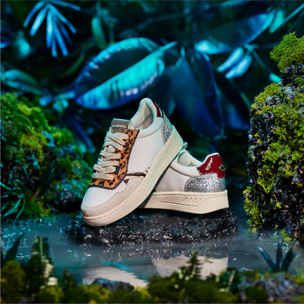 Sneakers blancas con mix de estampados para mujer bowdle 