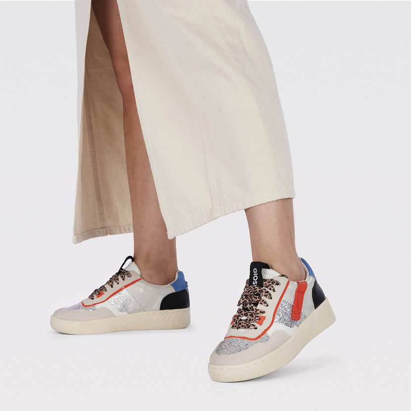 Sneakers blanches avec mix d’imprimés et textures pour femme elverum  