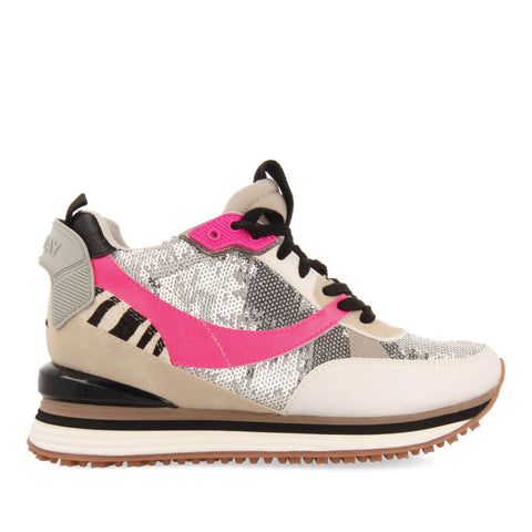 GANDVIK WOMEN'S SNEAKERS WITH SILVER SEQUINS AND INNER WEDGES
