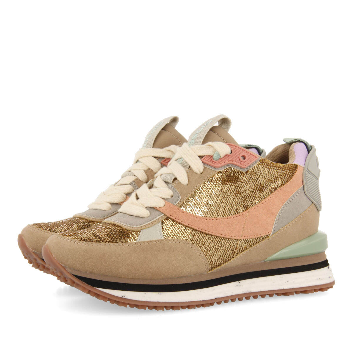 Sneakers con lentejuelas doradas y cuña interna para mujer okaton  