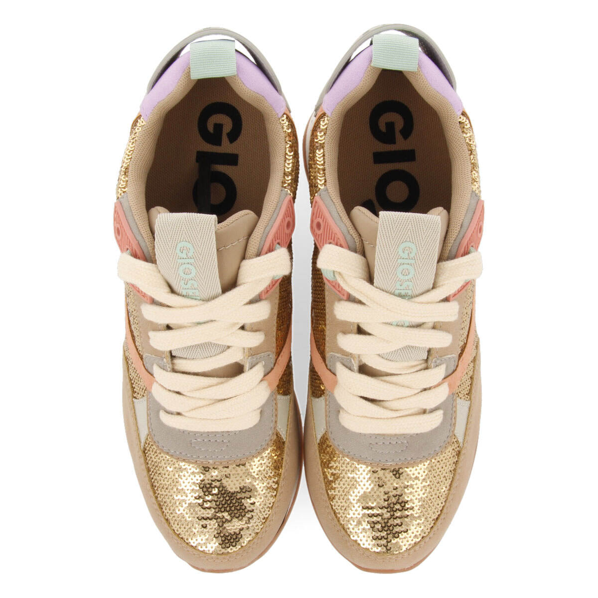 Sneakers con lentejuelas doradas y cuña interna para mujer okaton  