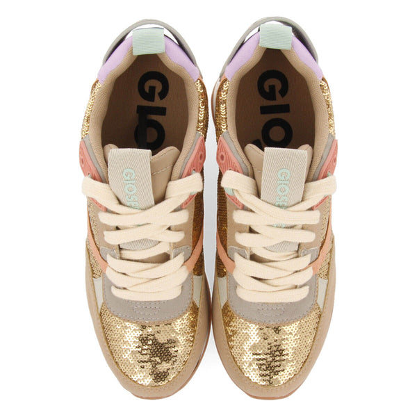 Okaton women's sneakers with gold sequins and inner wedges