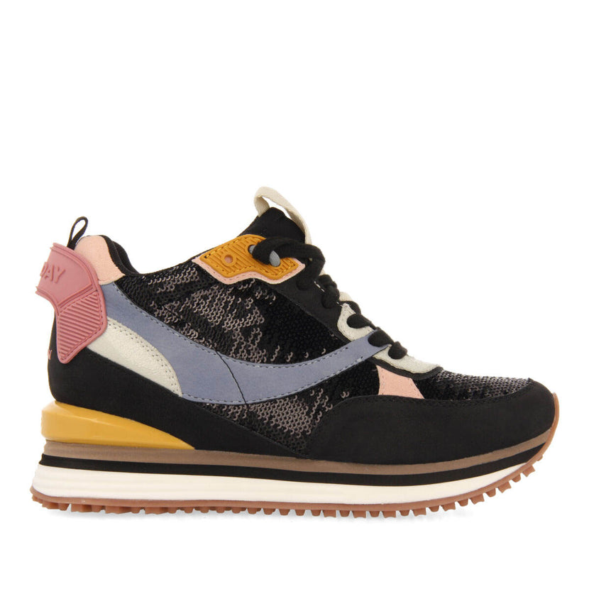 Sneakers à paillettes noires et talonnette invisible pour femme alyth   