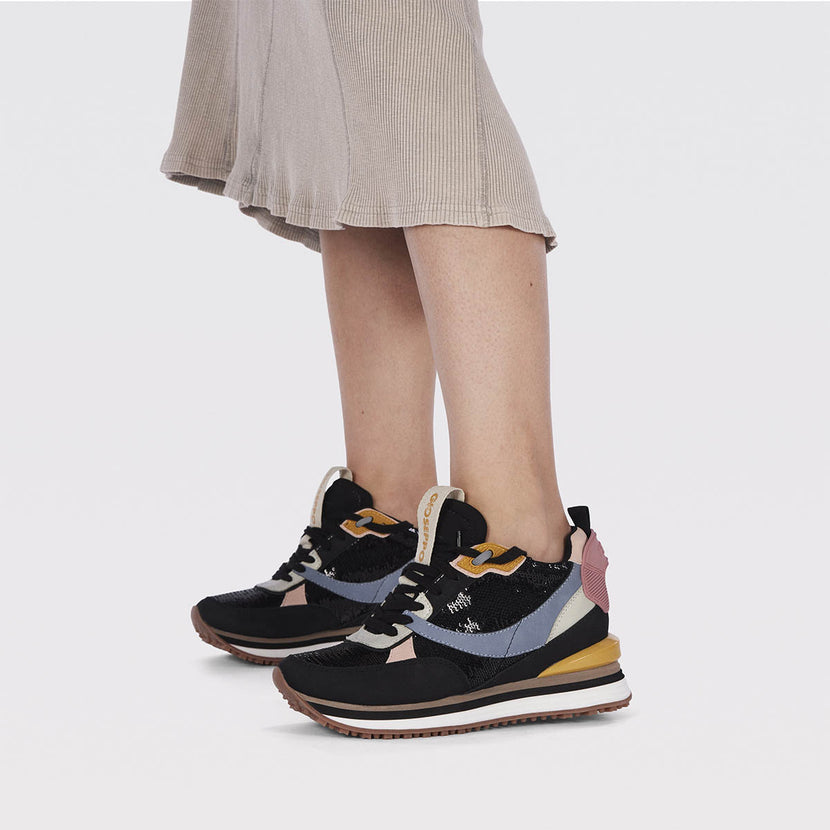 Sneakers à paillettes noires et talonnette invisible pour femme alyth   