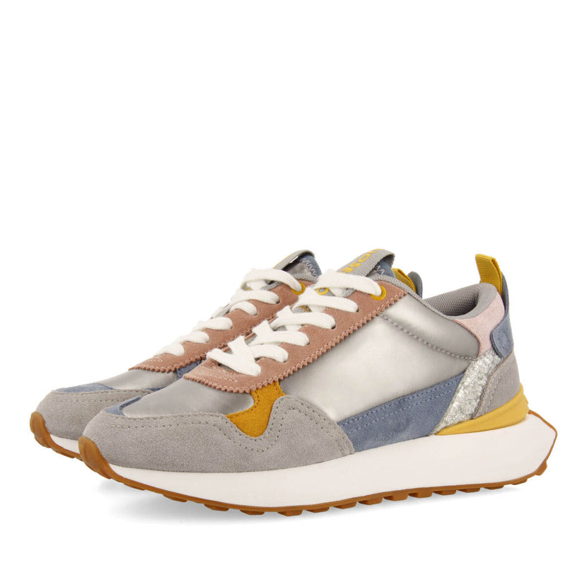 Uderns women's silver retro sneakers with pastel details