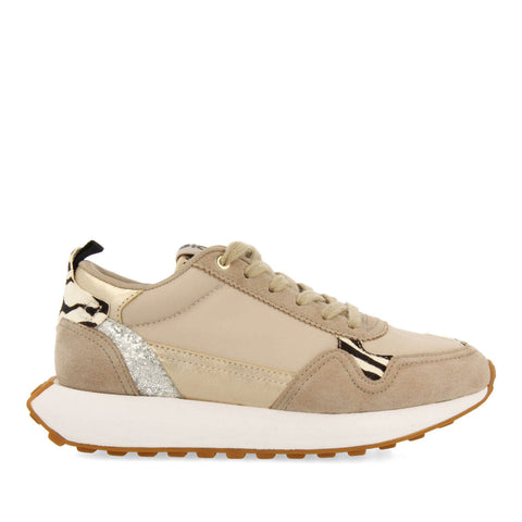 NAESTVED WOMEN'S BEIGE RETRO SNEAKERS WITH ANIMAL PRINT
