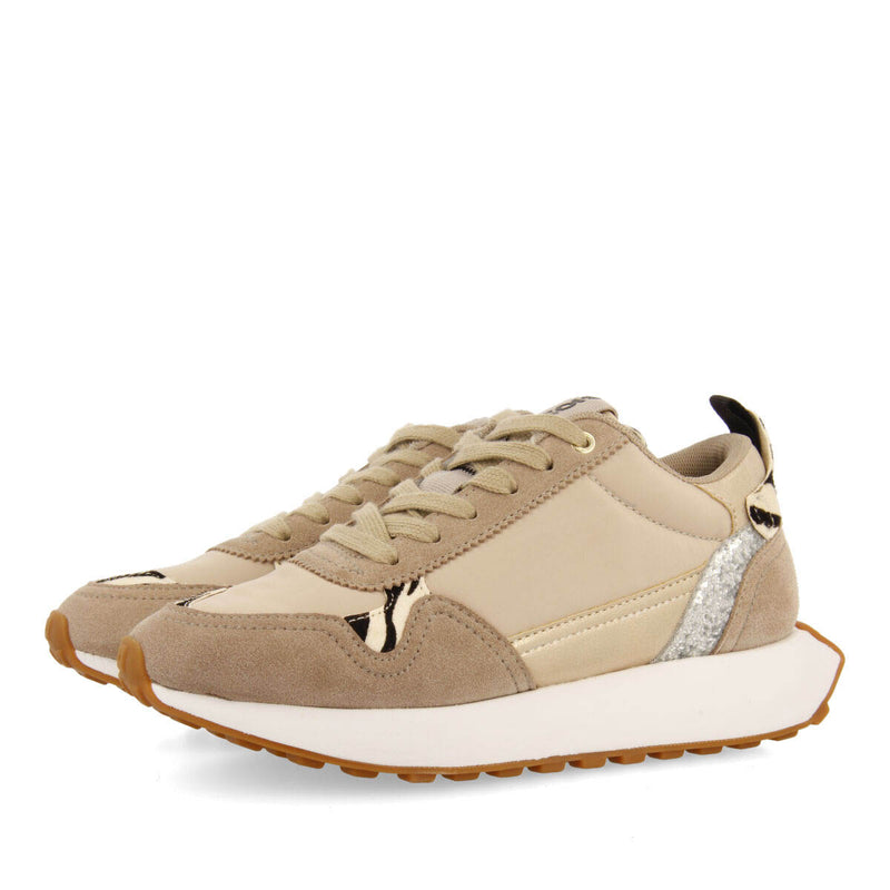 Naestved women's beige retro sneakers with animal print