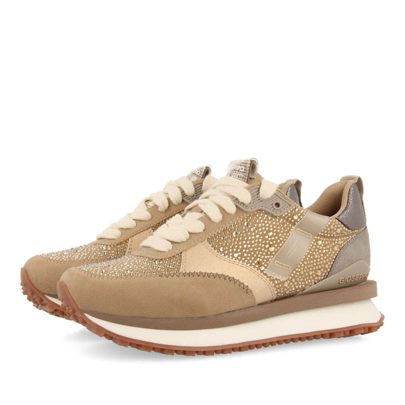 Sneakers beige monocolor con detalle de cristales para mujer ethan 