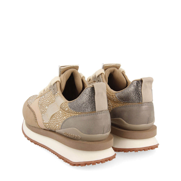 Sneakers beige monocolor con detalle de cristales para mujer ethan 