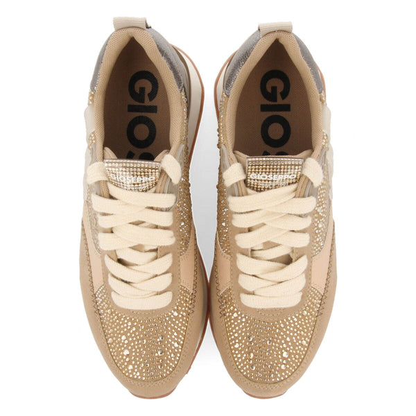 Sneakers beige monocolor con detalle de cristales para mujer ethan 