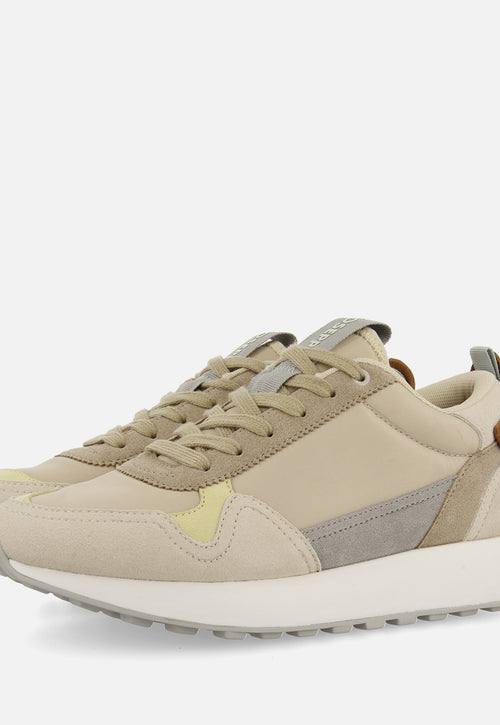Carluke men's beige retro sneakers with contrasting colours