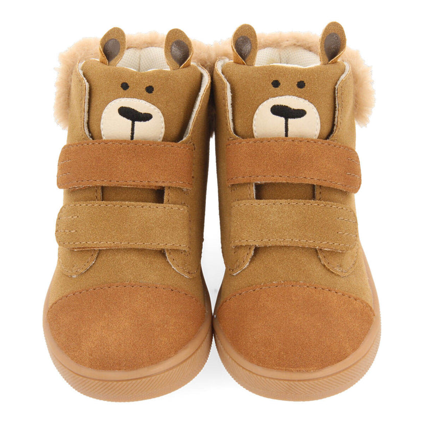 Ferlach babies' tan boot-style sneakers with a teddy bear face