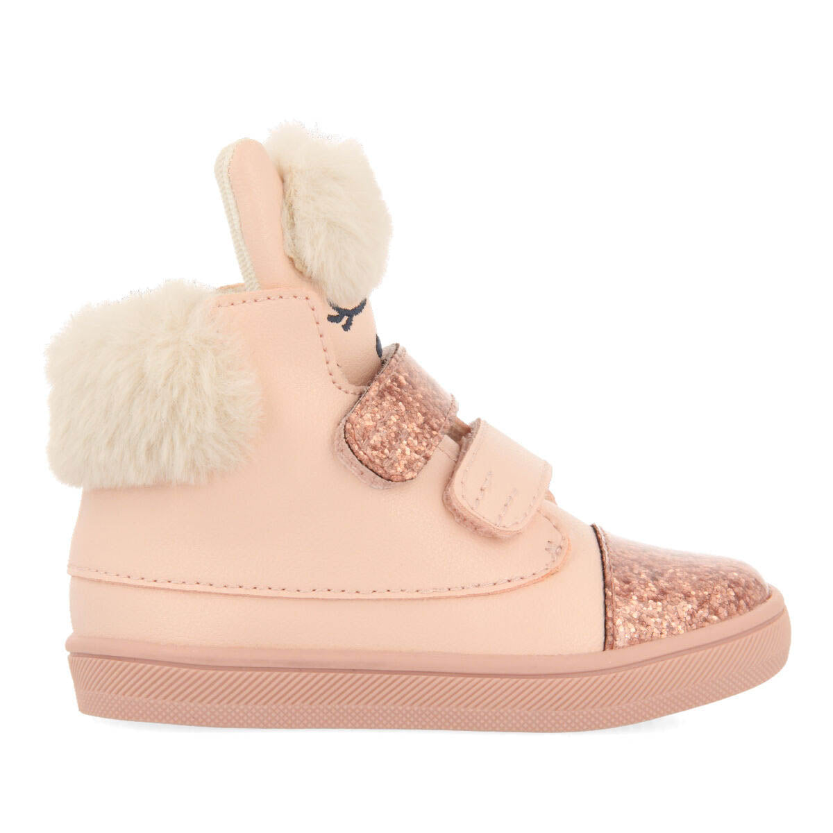 Akaska babies' pink boot-style sneakers with a llama face