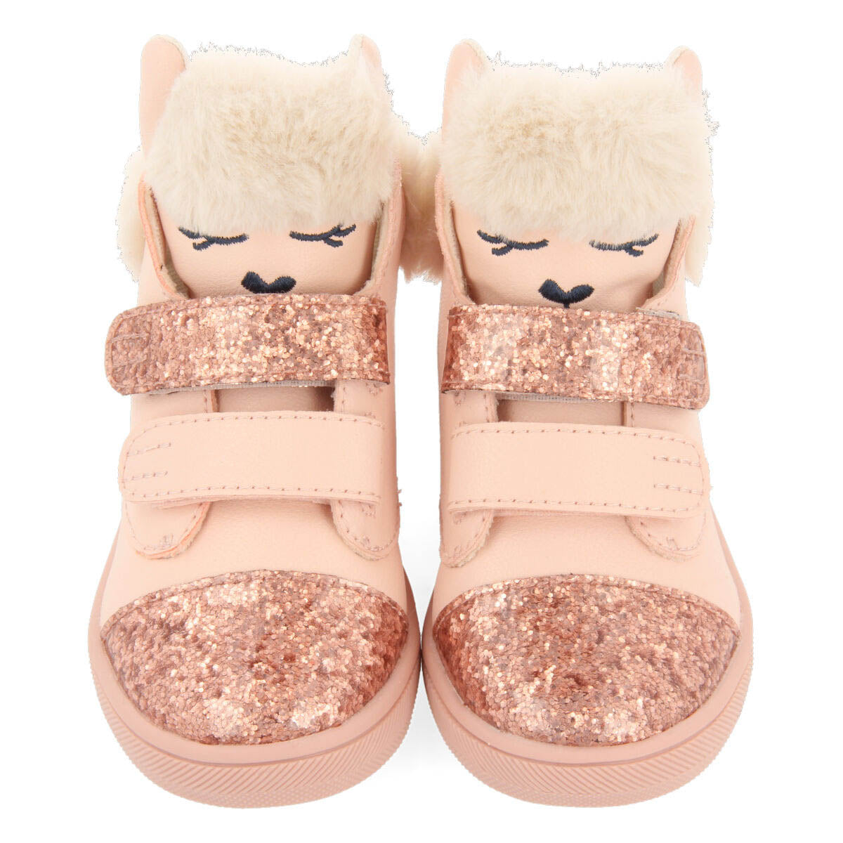 Akaska babies' pink boot-style sneakers with a llama face