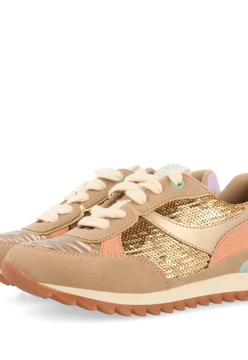 Sneakers con lentejuelas doradas para niña y niño metheven