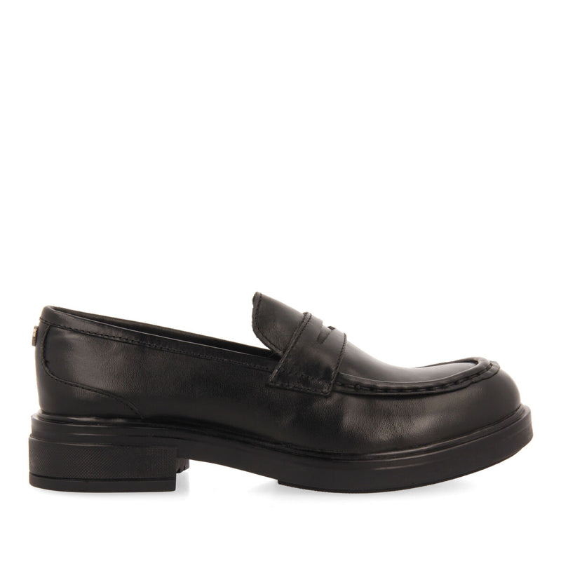 Mocasines negros de piel clásicos para niña y niño lanach