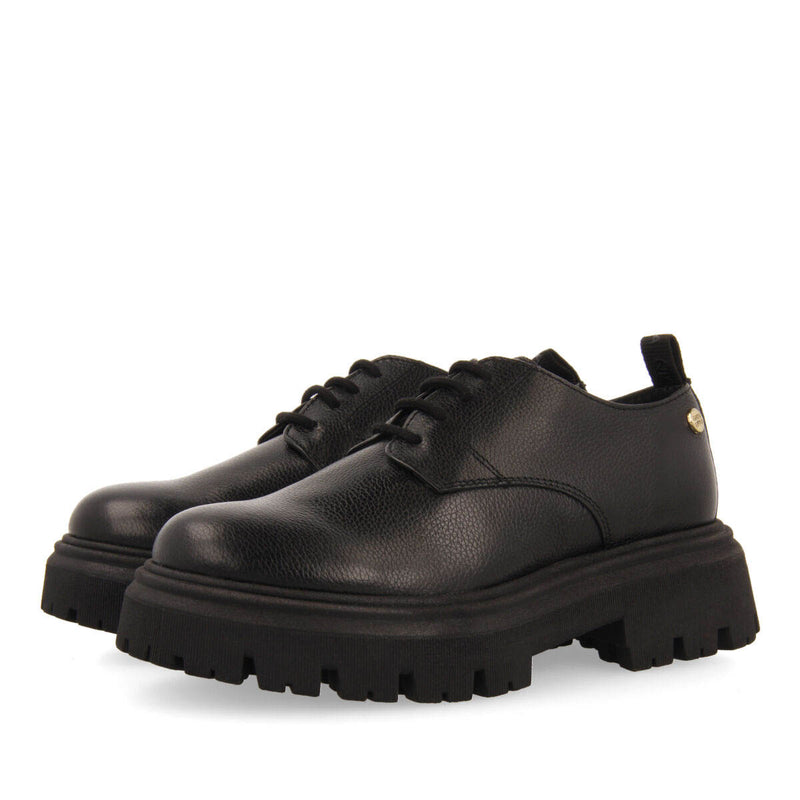 Zapatos negros de piel estilo blucher para niña y niño sorli