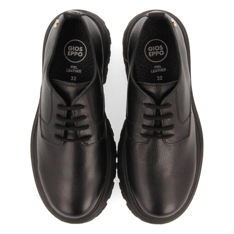 Zapatos negros de piel estilo blucher para niña y niño sorli