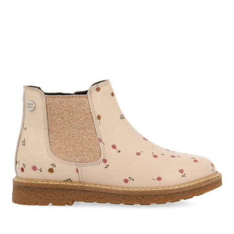 BOTINES ROSA TIPO CHELSEA DE PIEL CON PRINT DE FLORES PARA NIÑA Y NIÑO ELVENES