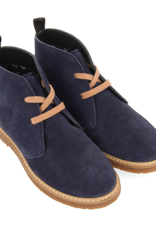 Rekvik children's navy blue leather lace-up ankle boots