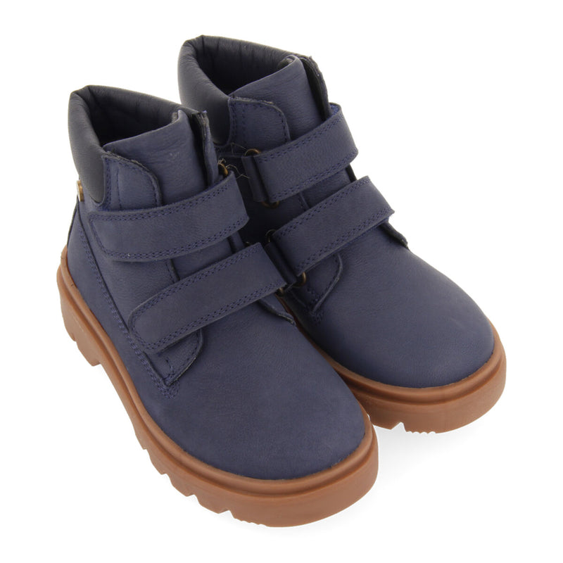 Gablitz children's navy blue leather ankle boots with adjustable straps