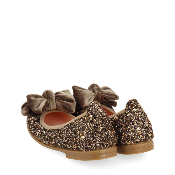 Bostad girls' glittery copper ballet flats with a velvet bow