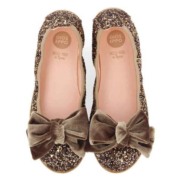 Bostad girls' glittery copper ballet flats with a velvet bow