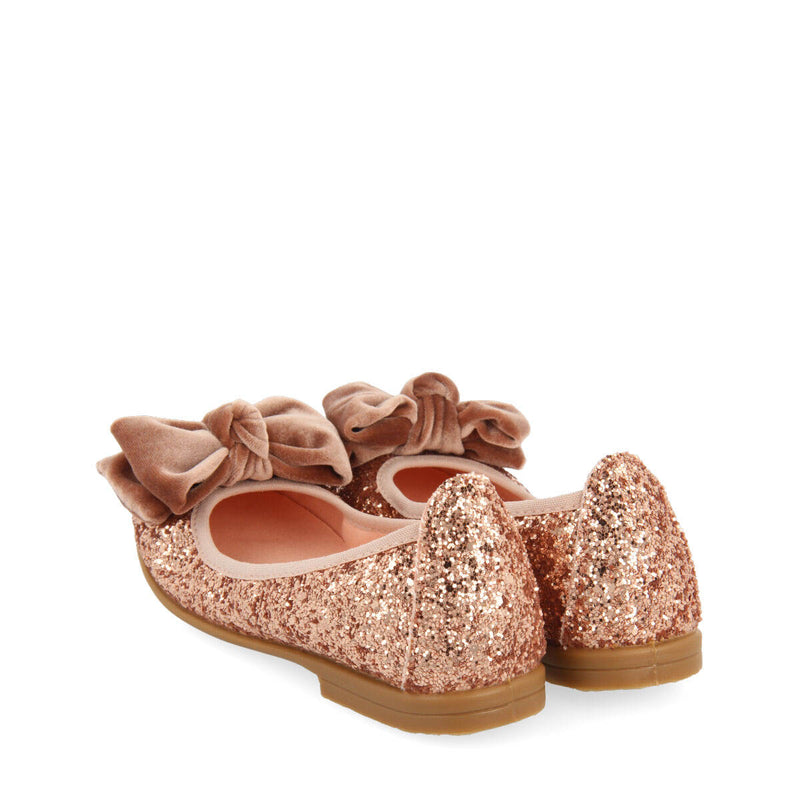 Bostad girls' glittery pink ballet flats with a velvet bow