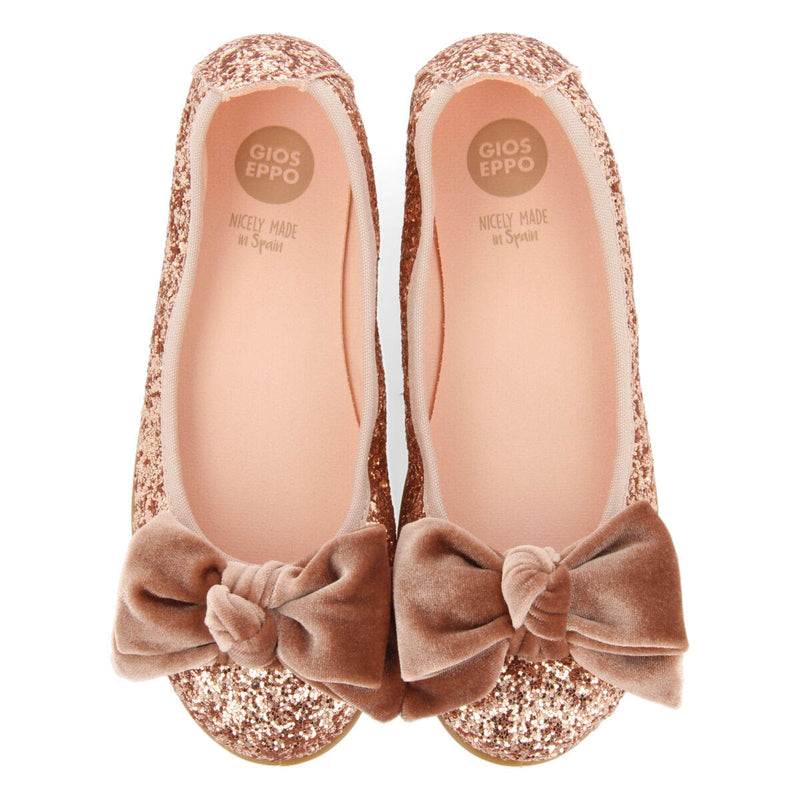 Bostad girls' glittery pink ballet flats with a velvet bow