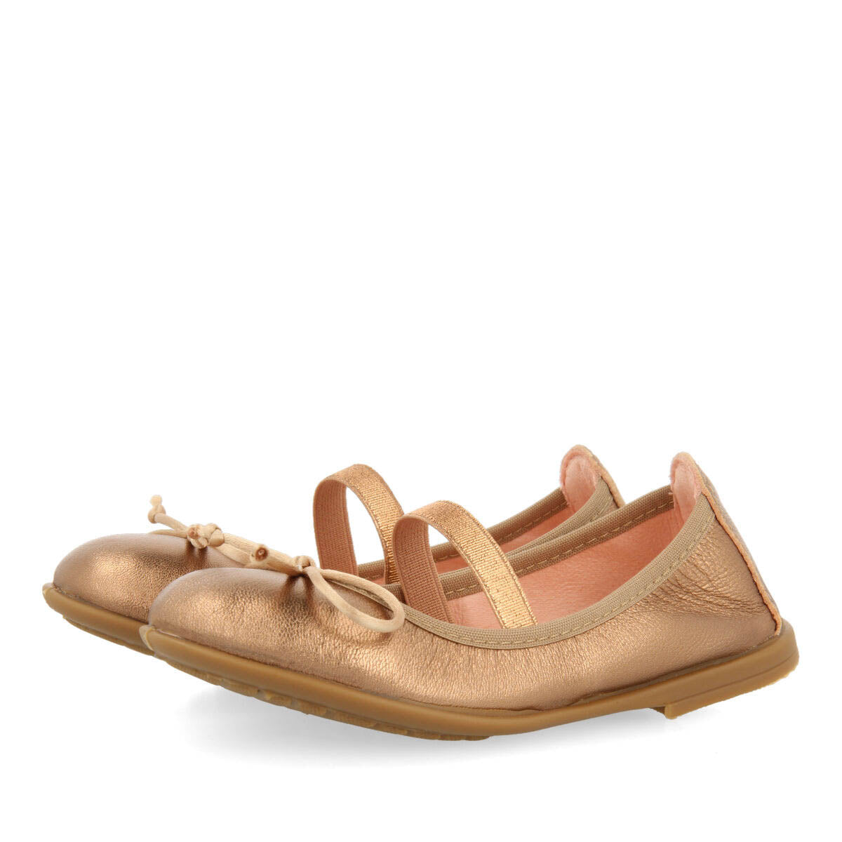 Zeltweg girls' rose gold leather ballet flats