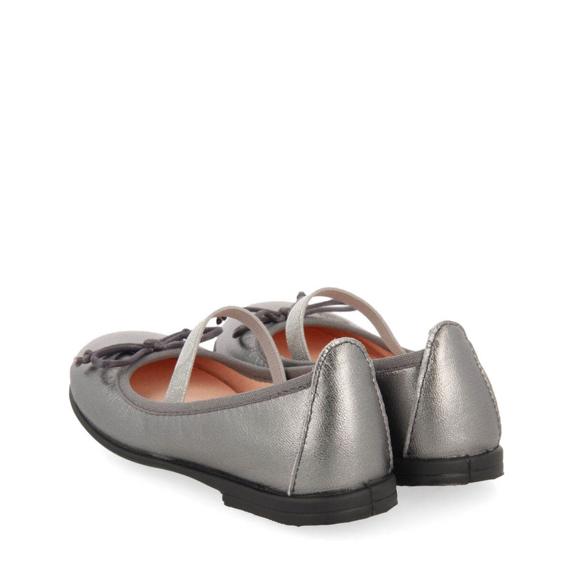 Zeltweg girls' dark silver leather ballet flats