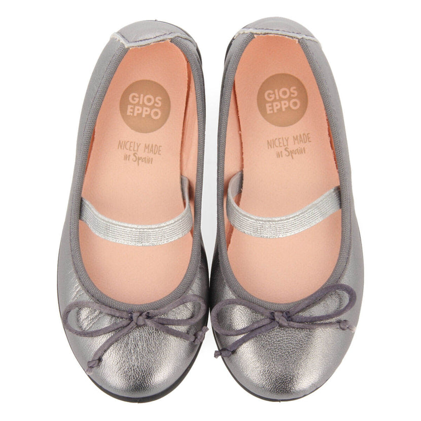 Zeltweg girls' dark silver leather ballet flats