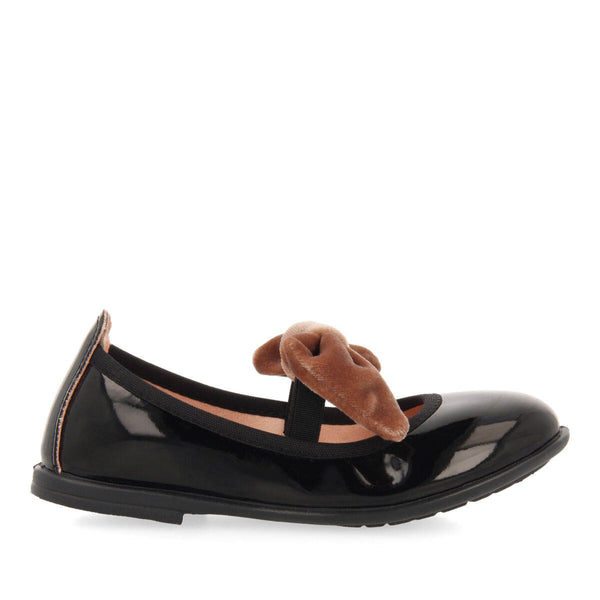 Ballerines noires en cuir vernis à nœud escamotable pour fille rothes