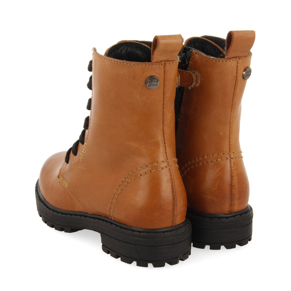 Botines cuero de piel con cordones para niña y niño caol