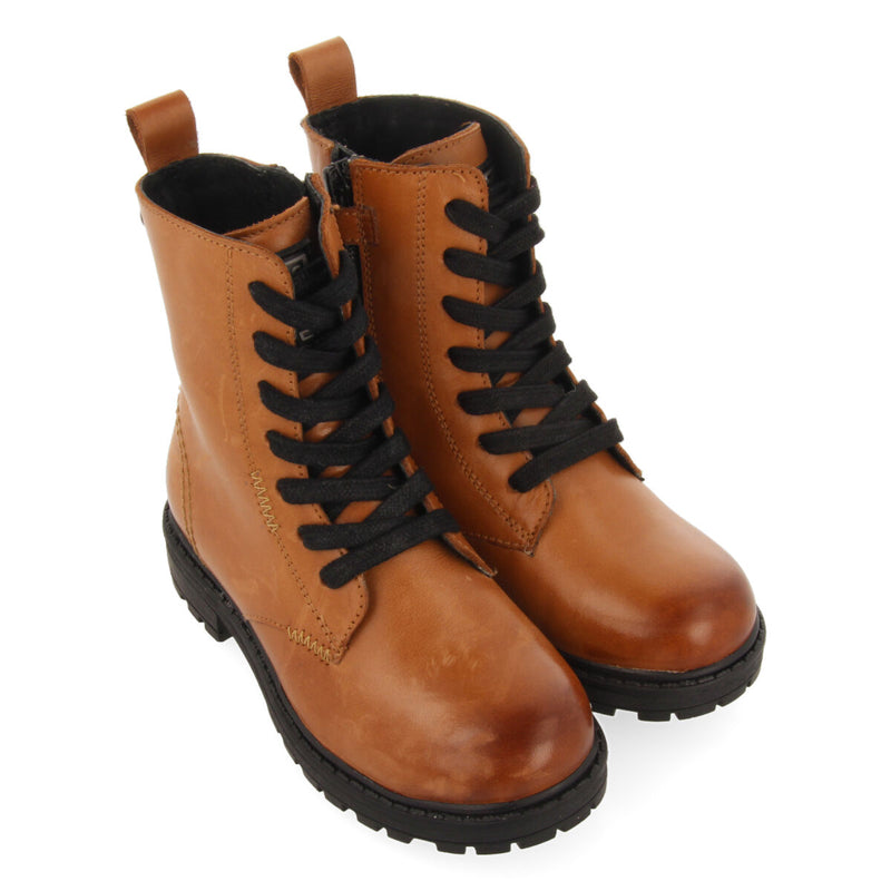 Botines cuero de piel con cordones para niña y niño caol