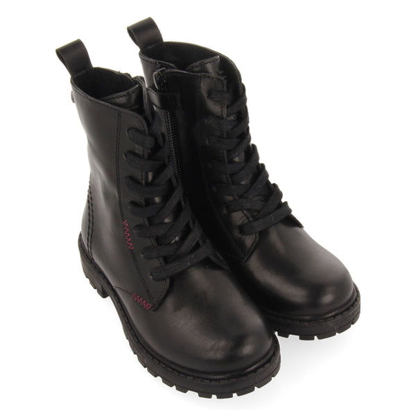 Botines negros de piel con cordones para niña y niño caol