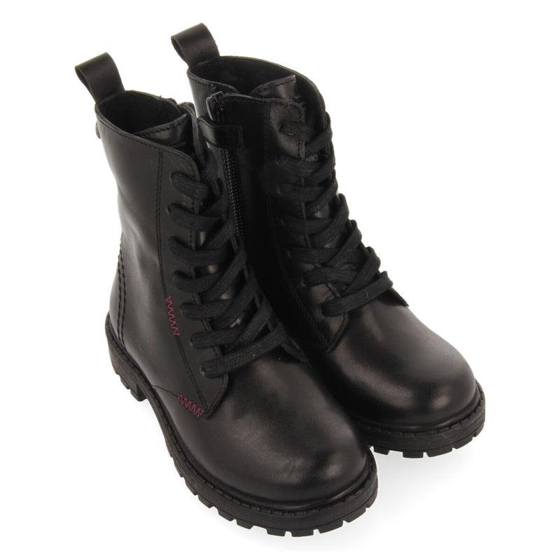 Botines negros de piel con cordones para niña y niño caol