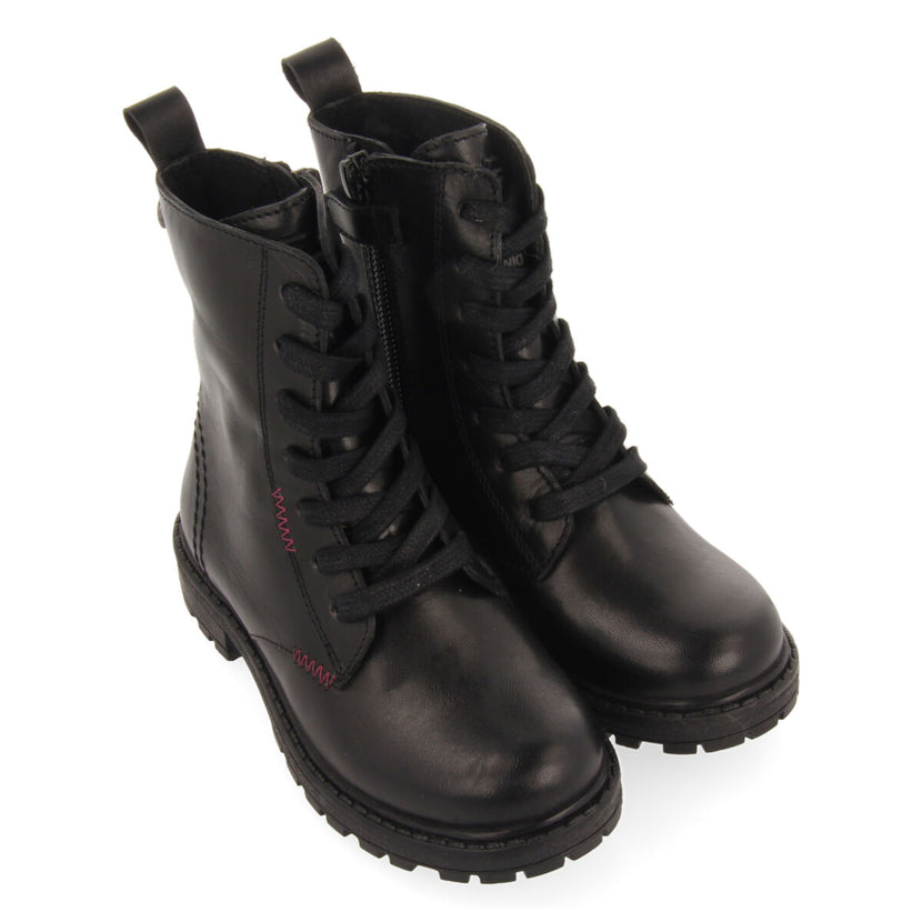 Botines negros de piel con cordones para niña y niño caol