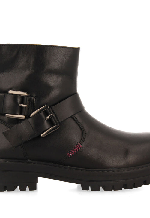 Kemnay children's black leather biker boots with buckles