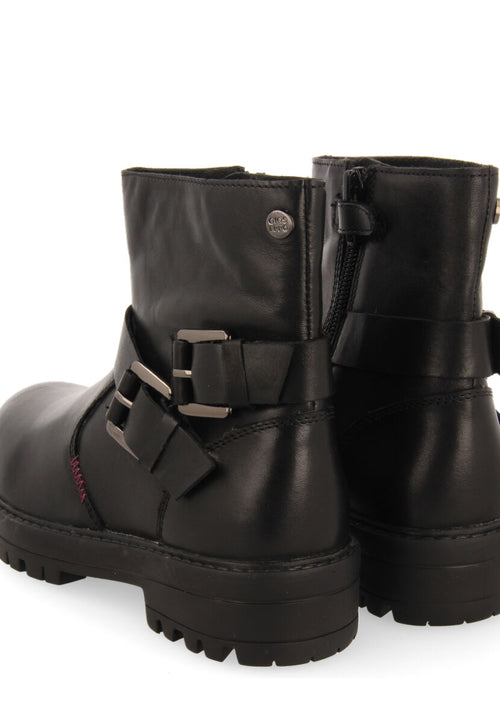 Kemnay children's black leather biker boots with buckles