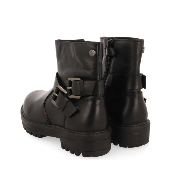 Botines negros de piel estilo biker con hebillas para niña y niño kemnay