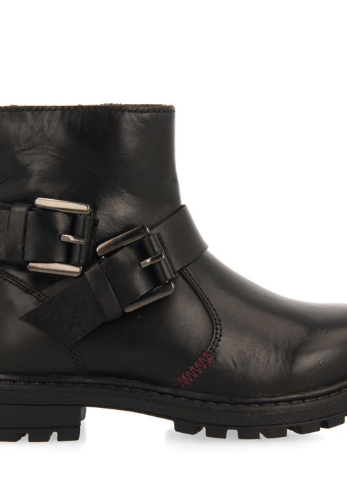 Botines negros de piel estilo biker con hebillas para niña y niño raab