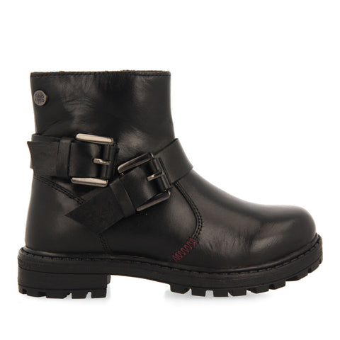 BOTINES NEGROS DE PIEL ESTILO BIKER CON HEBILLAS PARA NIÑA Y NIÑO RAAB