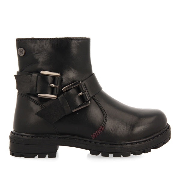 Botines negros de piel estilo biker con hebillas para niña y niño raab