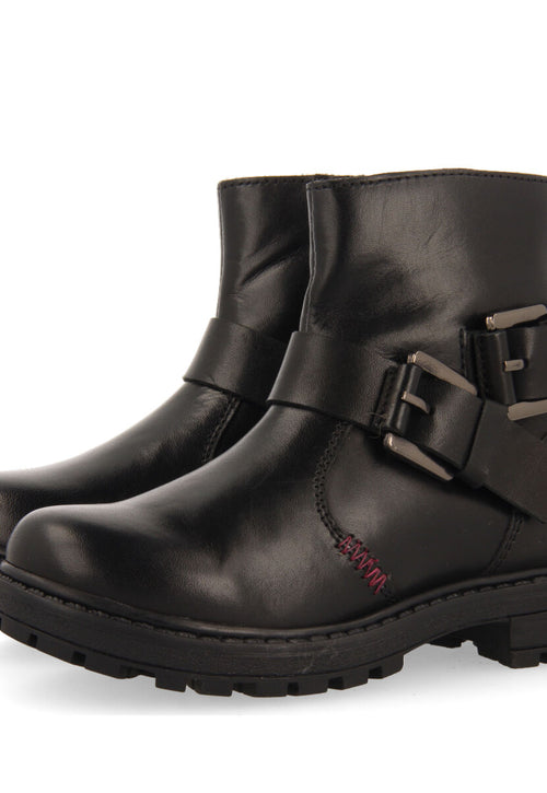 Botines negros de piel estilo biker con hebillas para niña y niño raab
