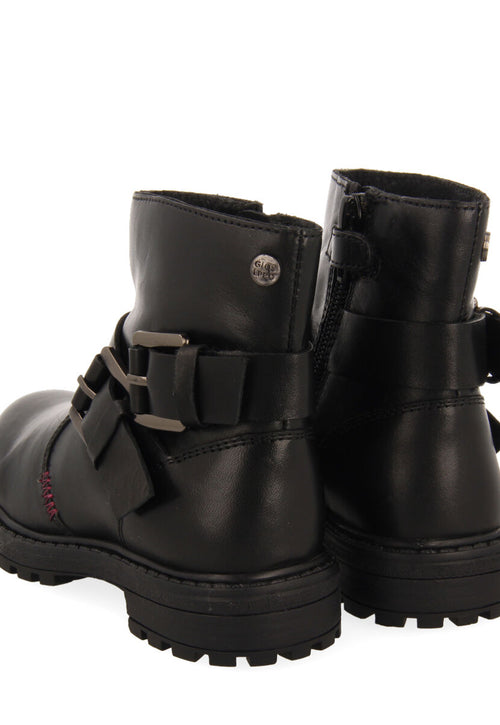 Botines negros de piel estilo biker con hebillas para niña y niño raab