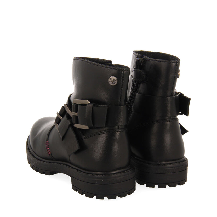 Botines negros de piel estilo biker con hebillas para niña y niño raab
