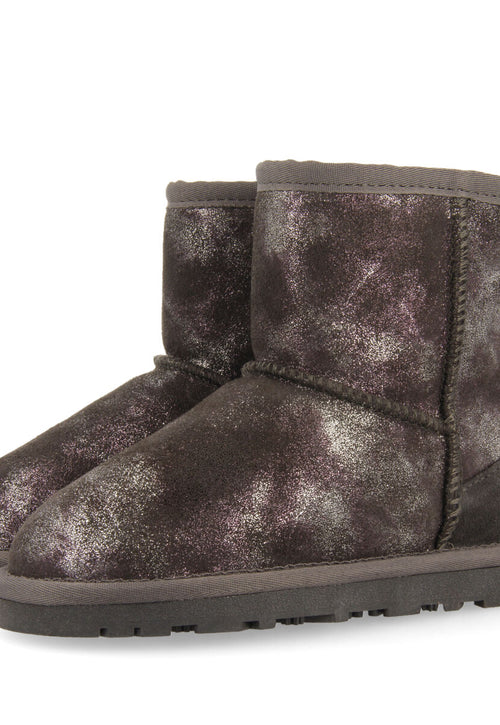 Virrat children's metallic grey split-suede shearling boots