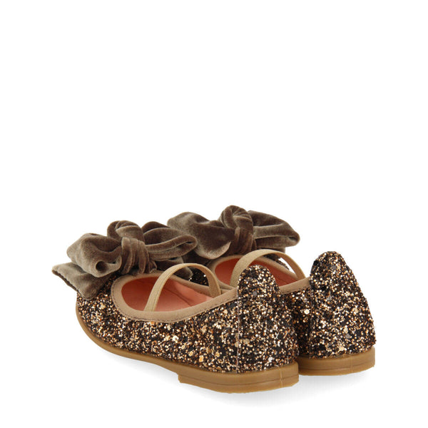 SABRINAS DE GLITTER DE COR COBRE COM LAÇO DE VELUDO PARA MENINA KOGE